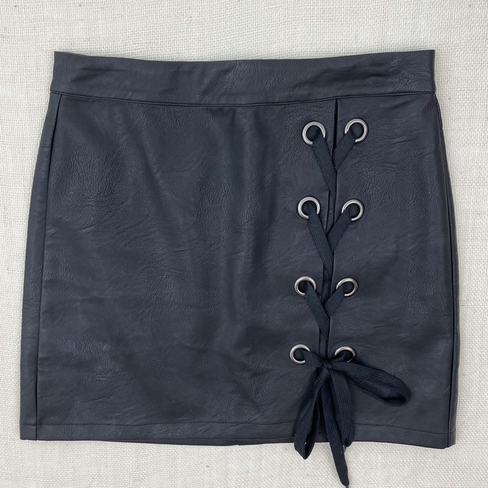 Faux Leather Lace Up Mini Skirt - Picture 2 of 9